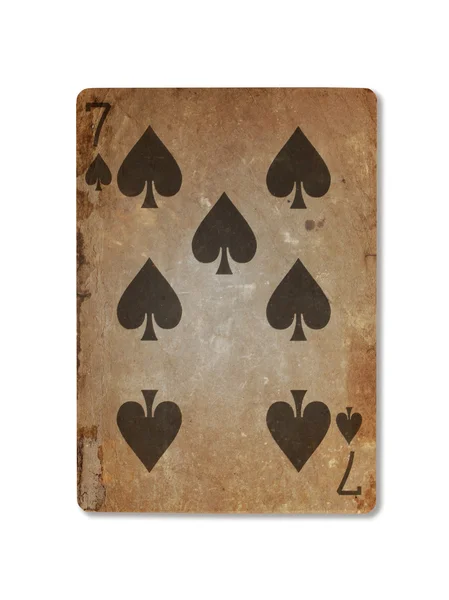 Very old playing card, seven of spades — Stock Photo, Image