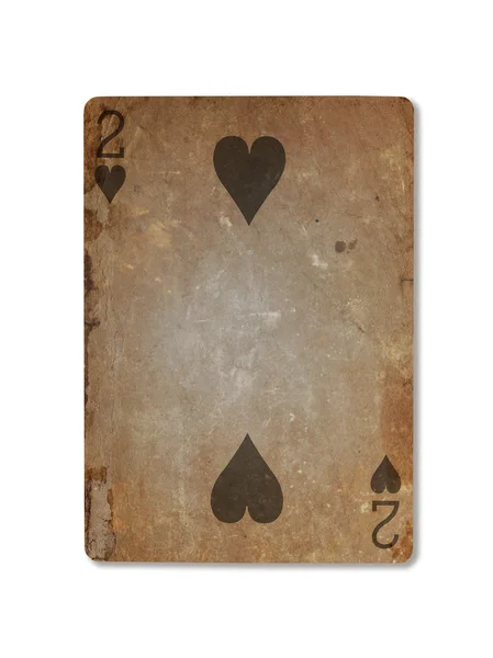 Sehr alte Spielkarte, zwei Herzen — Stockfoto