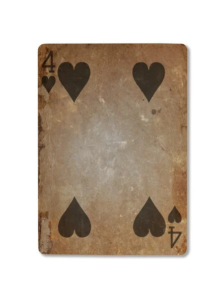 Very old playing card, four of hearts — Stock Photo, Image