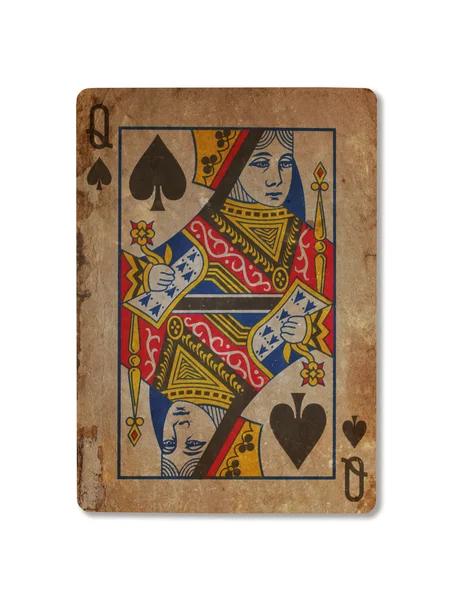 Très vieille carte à jouer, Reine des pique — Photo