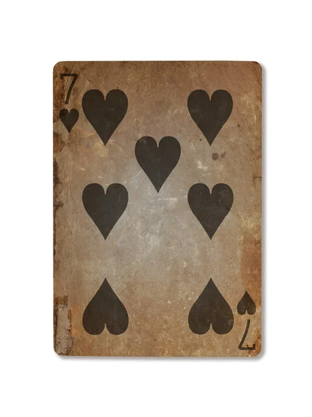 Très vieille carte à jouer, sept de cœur — Photo