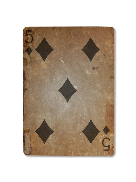 Très vieille carte à jouer, cinq diamants — Photo