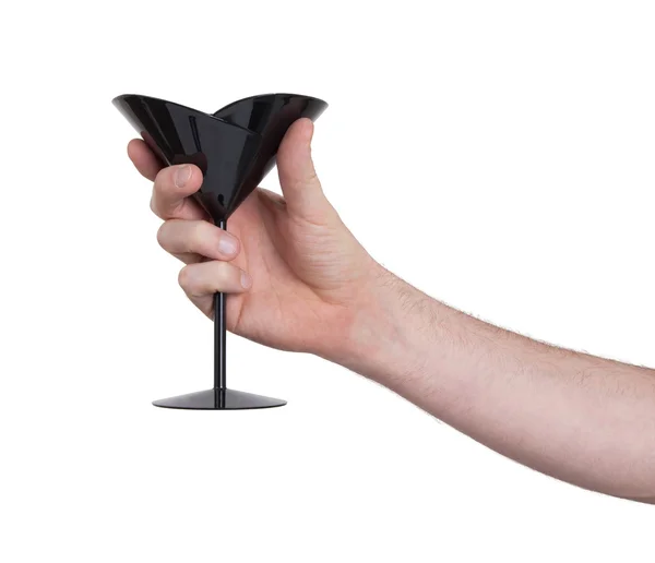 Copa de cóctel de plástico negro en la mano — Foto de Stock