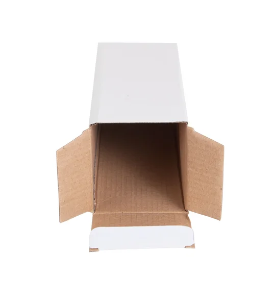 Caixa de papelão branco sobre fundo branco — Fotografia de Stock