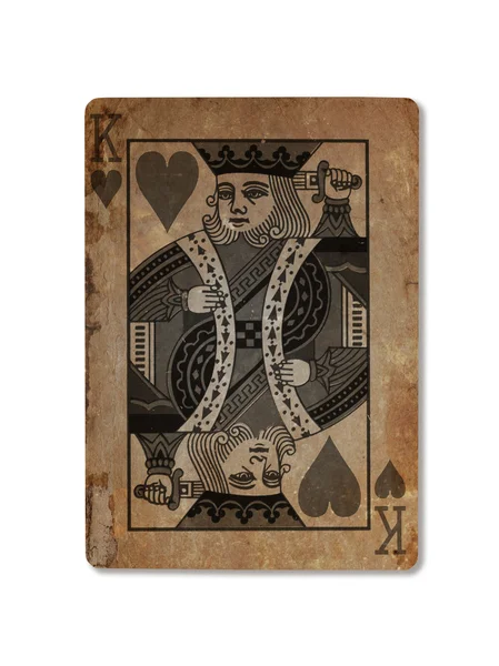 Очень старая игральная карта, король червей — стоковое фото