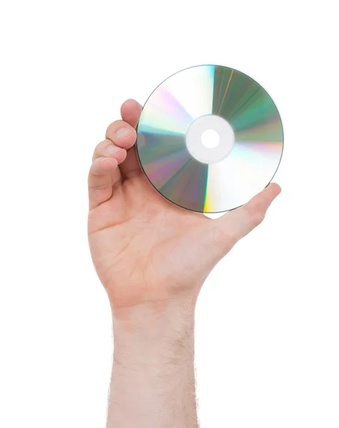 Ο άνθρωπος χέρι με compact disc απομονωθεί — Φωτογραφία Αρχείου