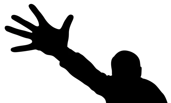 Uomo con la mano alzata silhouette — Vettoriale Stock