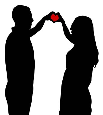 Erkek ve kadın elleriyle aşk işareti yapar.