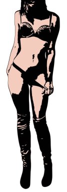 Güzelim kadın iç çamaşırı ve bot vektör silueti giyiyor.