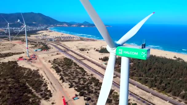 Drone View Nieuw Gebouwd Windpark Qui Nhon Vietnam Stockvideo's