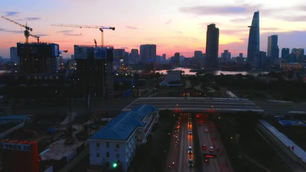 Cidade Chi Minh Vista Aérea Pôr Sol — Vídeo de Stock