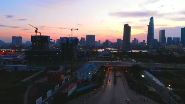 Chi Minh City Sunset Flygfoto — Stockvideo