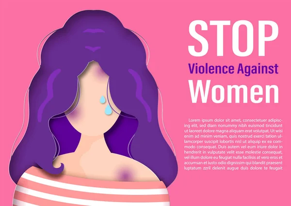 以消除暴力侵害妇女行为国际日为口号的服装和作物女卡通人物被滥用 例如粉红白色背景的文字 — 图库矢量图片