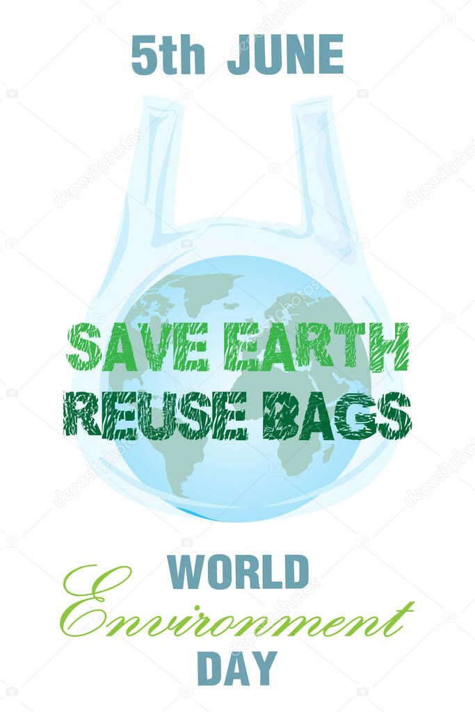 Blue earth in plastic bag and slogan with the day and name of 