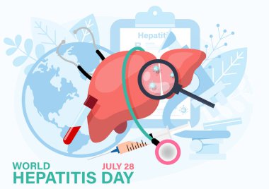Hepatit A, B, C, D kavramı. Düz stil ve vektör tasarımlı dünya hepatit günü posteri.