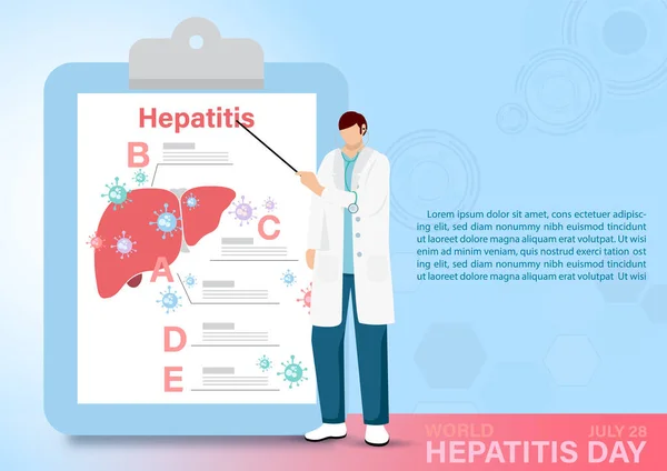 Doctor Cartoon Character Giant Information Hepatitis Clip Board Example Texts —  Vetores de Stock