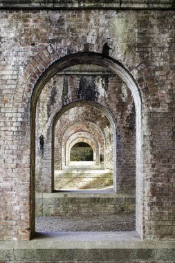 Japonya 'nın Kyoto kentindeki Nanzenji tapınağındaki Suirokaku su köprüsünün (su kemeri) yakın çekim ve ön görüntüsü