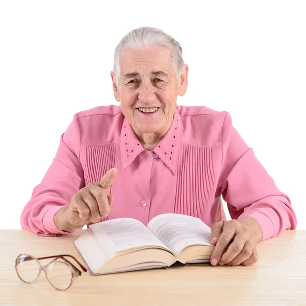 Mulher velha com livro — Fotografia de Stock