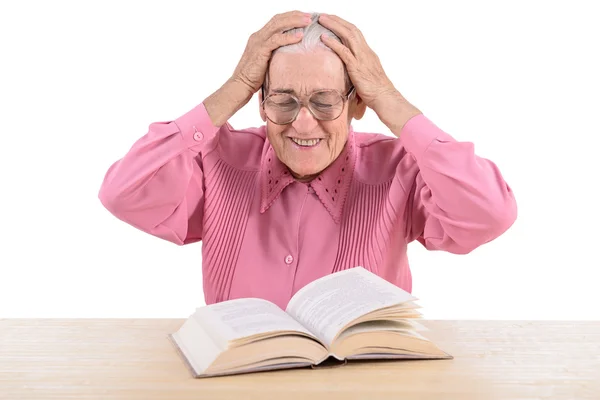 Old woman with book — Stock Photo, Image