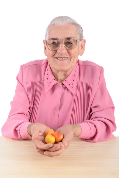 Old woman fruits — Stock Photo, Image