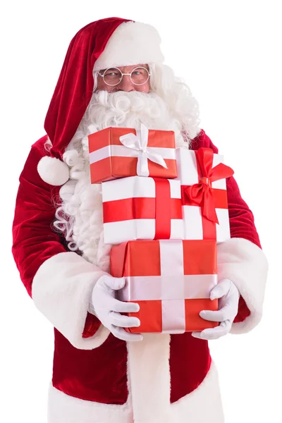 Felice Babbo Natale con scatole regalo — Foto Stock