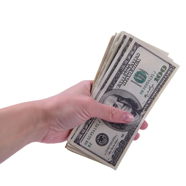 Ludzką ręką trzymać dolary — Zdjęcie stockowe