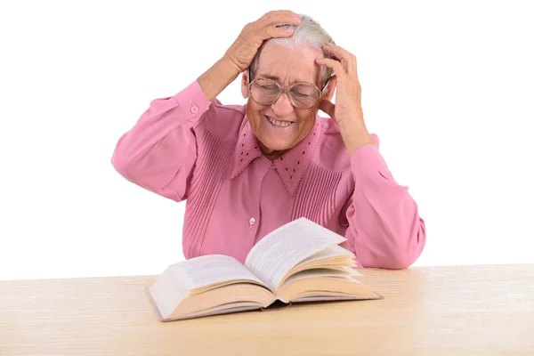 Old woman with book — Stock Photo, Image