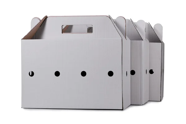 Three cardboard boxes isolated — Stock Photo, Image