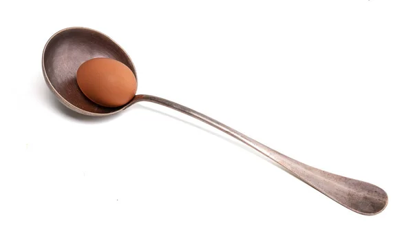 Silver Ladle Egg White Background — Stock Photo, Image