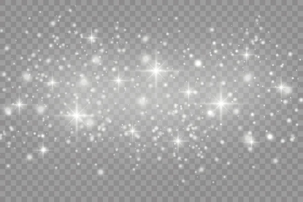 Λευκό σπινθήρες φως, αφρώδη μαγικά σωματίδια σκόνης — Διανυσματικό Αρχείο