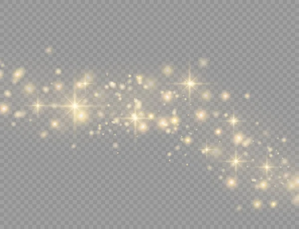 Polvo amarillo, hermosos destellos de luz, efecto bokeh — Vector de stock