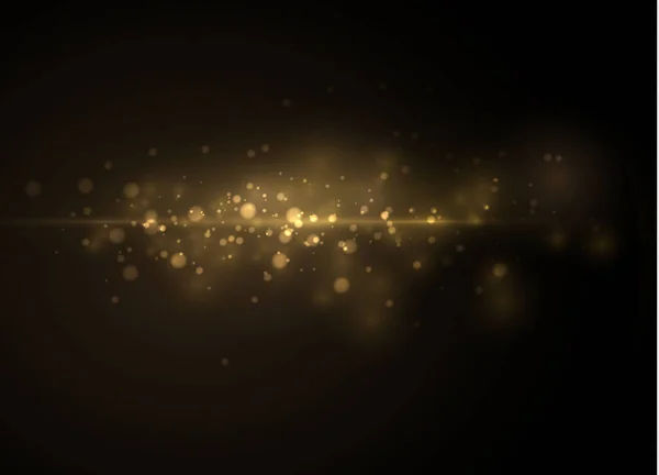 Efecto Bokeh, destellos de luz dorada, polvo amarillo. — Vector de stock