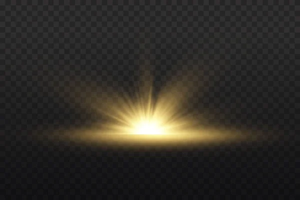 Soleil explosif, flash lumineux, lumière jaune éclatante. — Image vectorielle