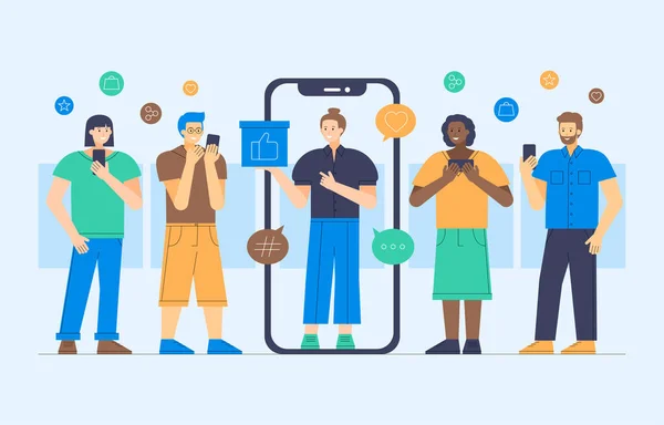 Ilustração vetorial do marketing de influenciadores de mídia social —  Vetores de Stock