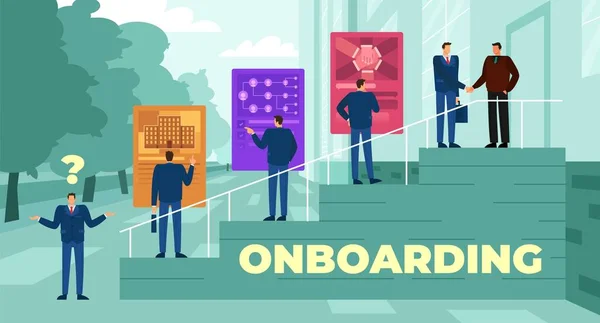 Illustrazione vettoriale del processo di onboarding a seguito della selezione dei candidati — Vettoriale Stock