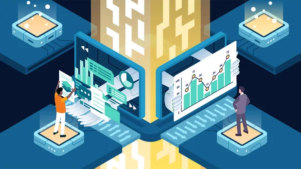 Isometric vector illustration of business process automation BPA — Stock Vector