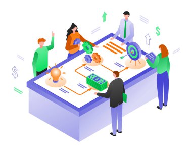 Bir iş planı çizmenin Isometric vektör illüstrasyonu