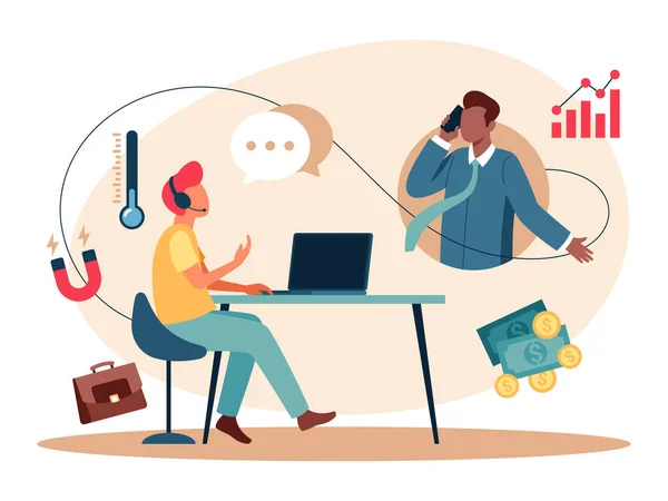 Vector illustration of the cold calling, is the solicitation of business from potential customers who have had no prior contact with the salesperson conducting the call — Stock Vector