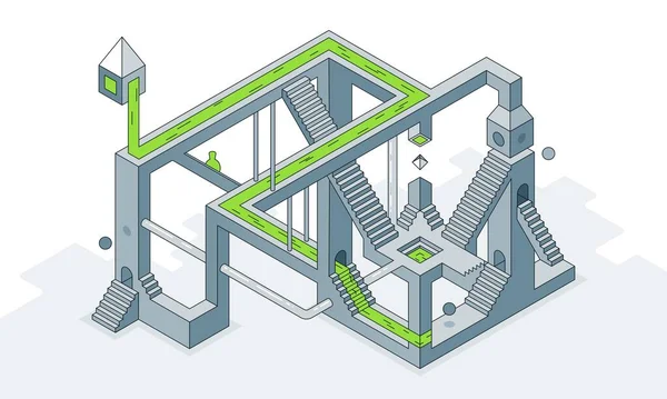 Ilustração vetorial um labirinto óptico de escadas — Vetor de Stock