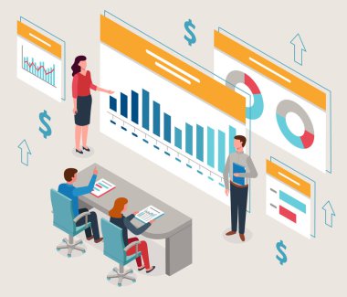 Yıllık analitik raporun Isometric vektör illüstrasyonu