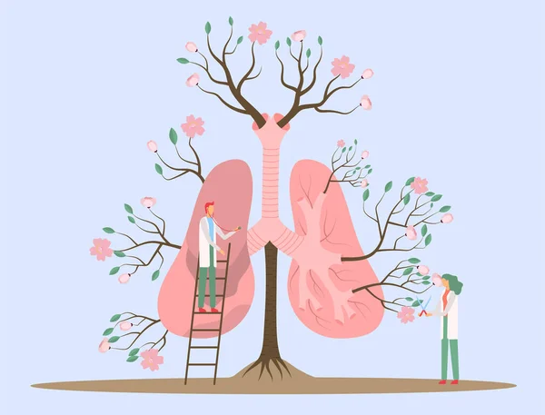 Ilustração vetorial um abstrato pulmões humanos, diversão humanos minúsculos ajudá-lo a ser saudável e vibrante — Vetor de Stock
