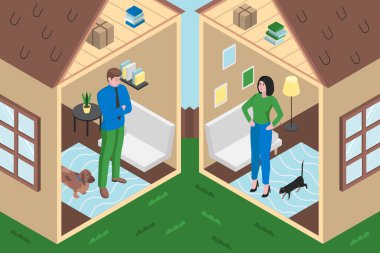 Colourful flat vector illustration shows of divorce