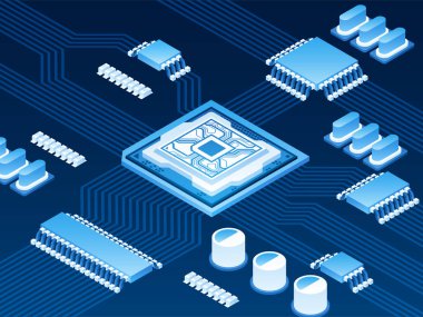 Yarı iletkenin Isometric vektör illüstrasyonu, kristal ara katılar