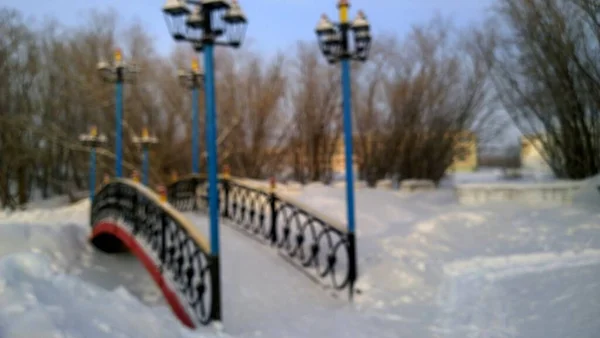 Pont sur le cadre du lac hors foyer paysage en hiver — Photo