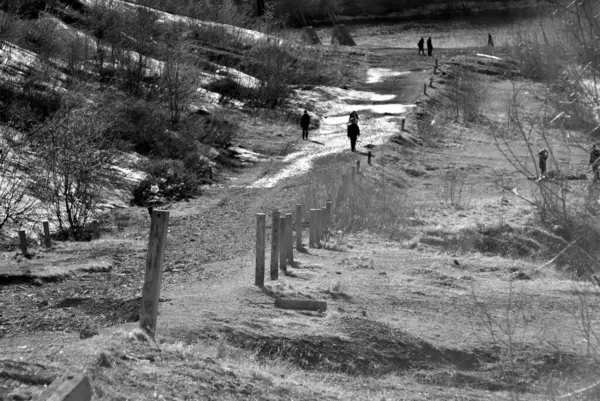 Czarno-biały materiał filmowy z manualnej optyki krajobrazu tundry — Zdjęcie stockowe