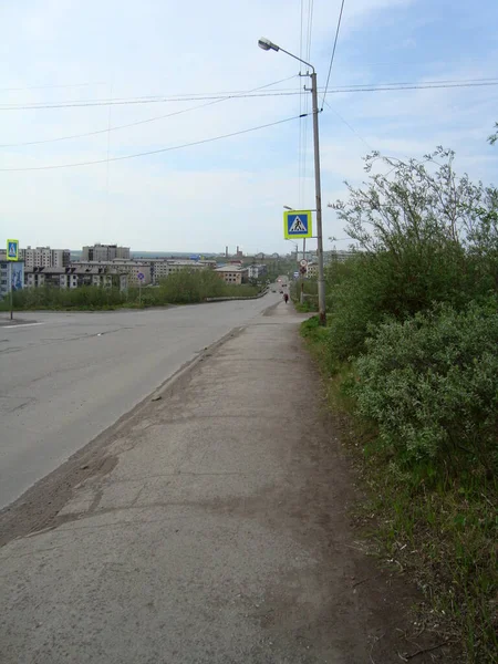 Paisagem verde, estrada e travessia pedestre — Fotografia de Stock
