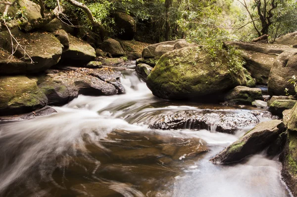 Secluded stream with waterfall around boulder — Stock Photo, Image