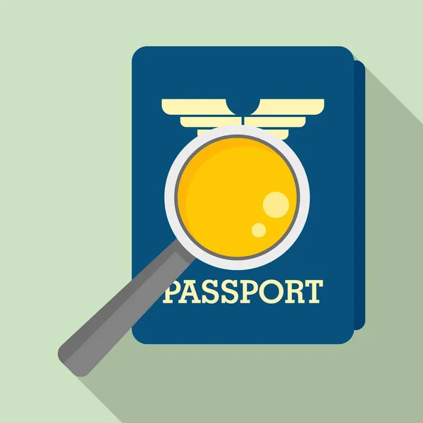 Ícone de controle de passaporte lupa, estilo plano —  Vetores de Stock