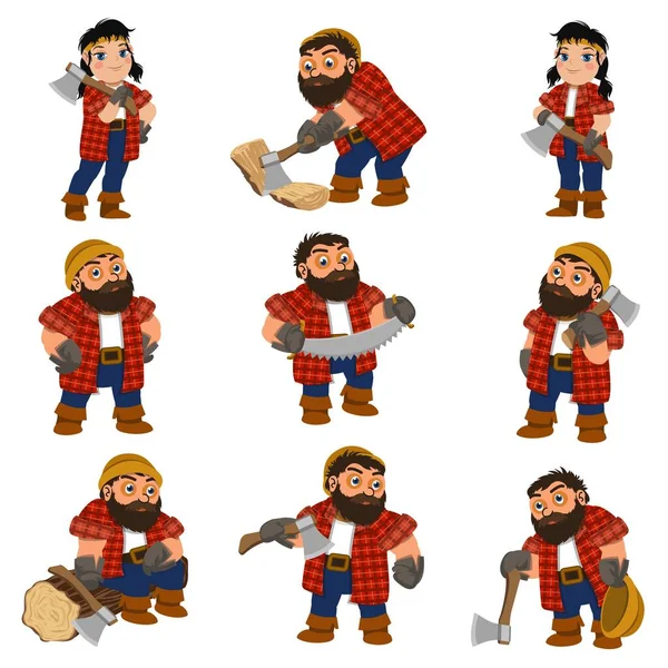 Σύνολο εικονιδίων Lumberjack, στυλ κινουμένων σχεδίων — Διανυσματικό Αρχείο