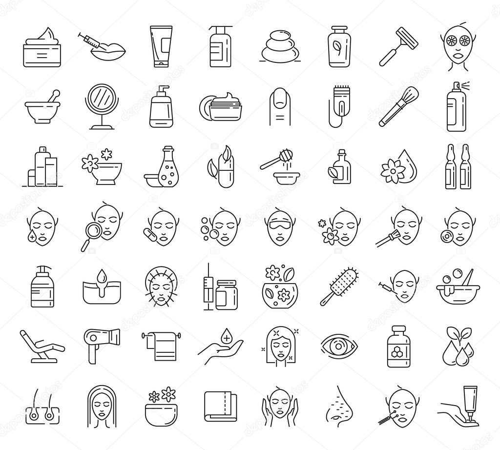 Beautician icons set, outline style